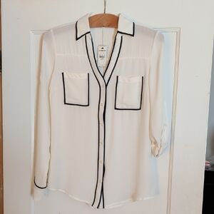 NWT Express The Portofino Shirt Off White with Black Piping, Sz XS